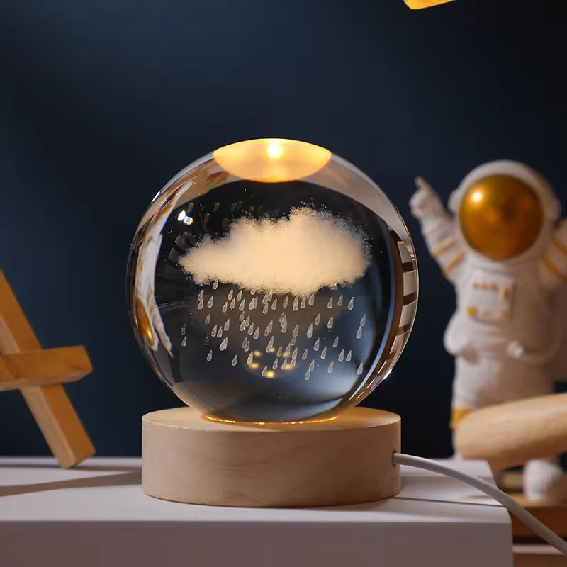 3D Crystal Ball - Rain Cloud (7 Color Base)